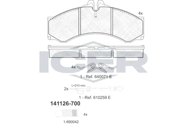 ICER Kit de plaquettes de frein, frein à disque 141126-700