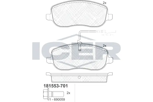 ICER Kit pastiglie freno, Freno a disco 181553-701