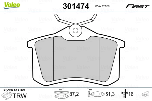 VALEO ערכת רפידות בלם, בלמי דיסק 301474
