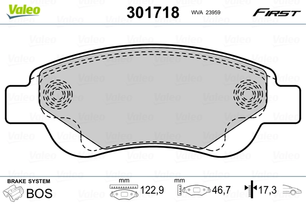 VALEO Kit pastiglie freno, Freno a disco 301718