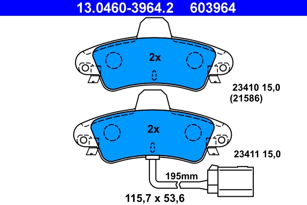 ATE Set bantalan rem, rem cakram 13.0460-3964.2