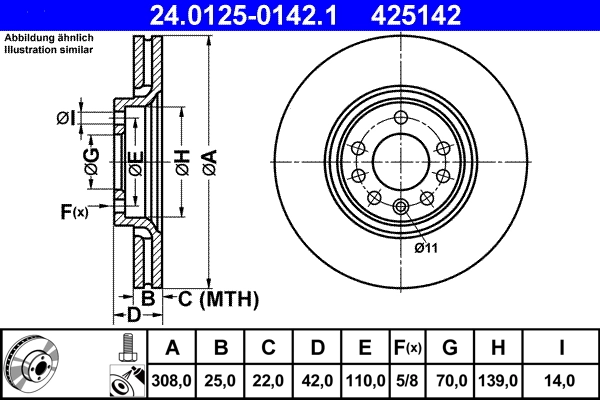 ATE Disco de freno 24.0125-0142.1