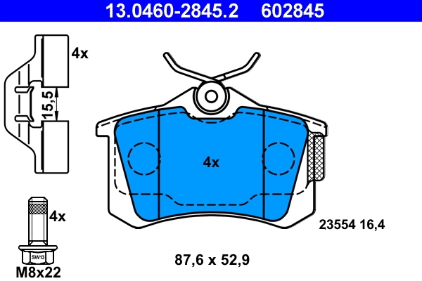 ATE Set bantalan rem, rem cakram 13.0460-2845.2