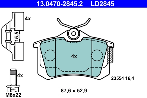 ATE Set bantalan rem, rem cakram 13.0470-2845.2