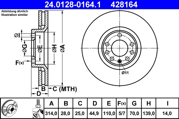 ATE Bremsscheibe 24.0128-0164.1