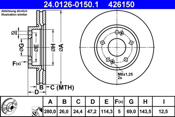 ATE Disco freno 24.0126-0150.1
