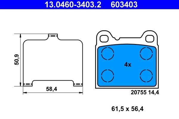 ATE Set Pad Brek, Brek Piring 13.0460-3403.2