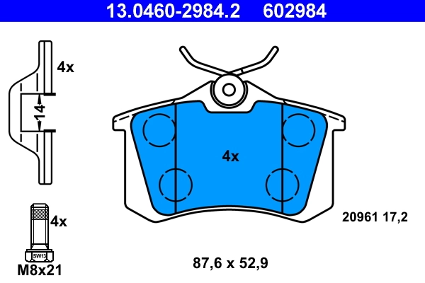 ATE ערכת רפידות בלם, בלמי דיסק 13.0460-2984.2