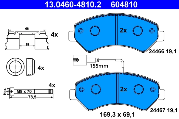 ATE Kit pastiglie freno, Freno a disco 13.0460-4810.2