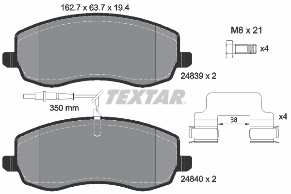 TEXTAR Kit pastiglie freno, Freno a disco 2483901