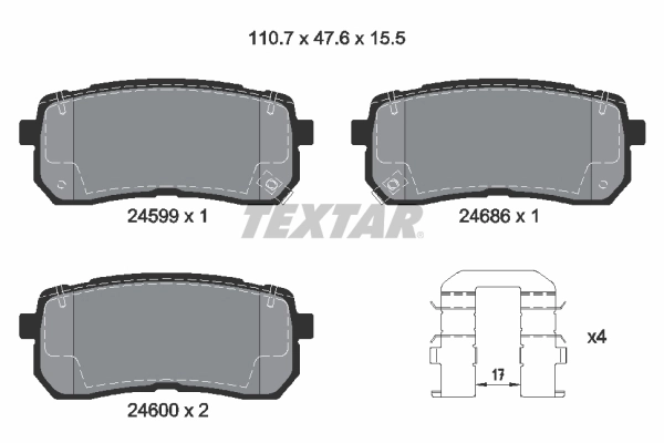 TEXTAR Set bantalan rem, rem cakram 2459901