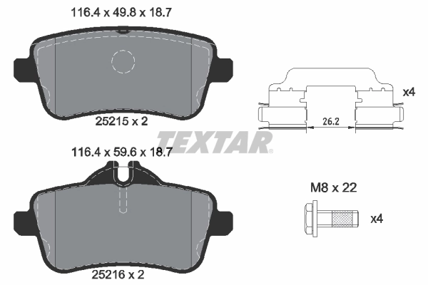 TEXTAR Kit pastiglie freno, Freno a disco 2521501