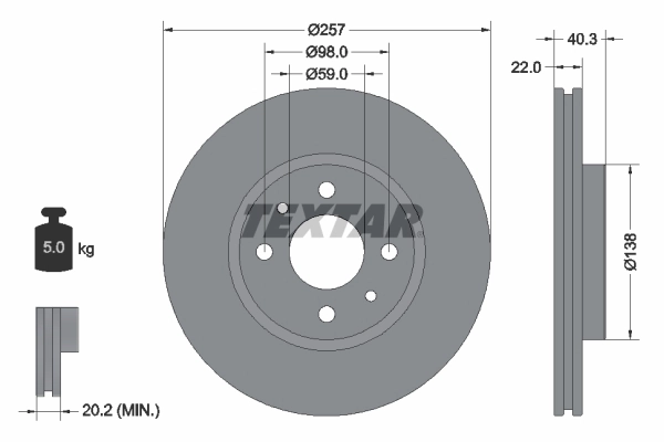 TEXTAR Disque de frein 92069603