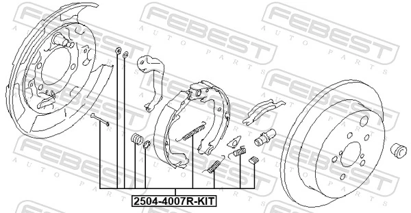 FEBEST Juego de accesorios, zapatas de freno de estacionamiento 2504-4007R-KIT