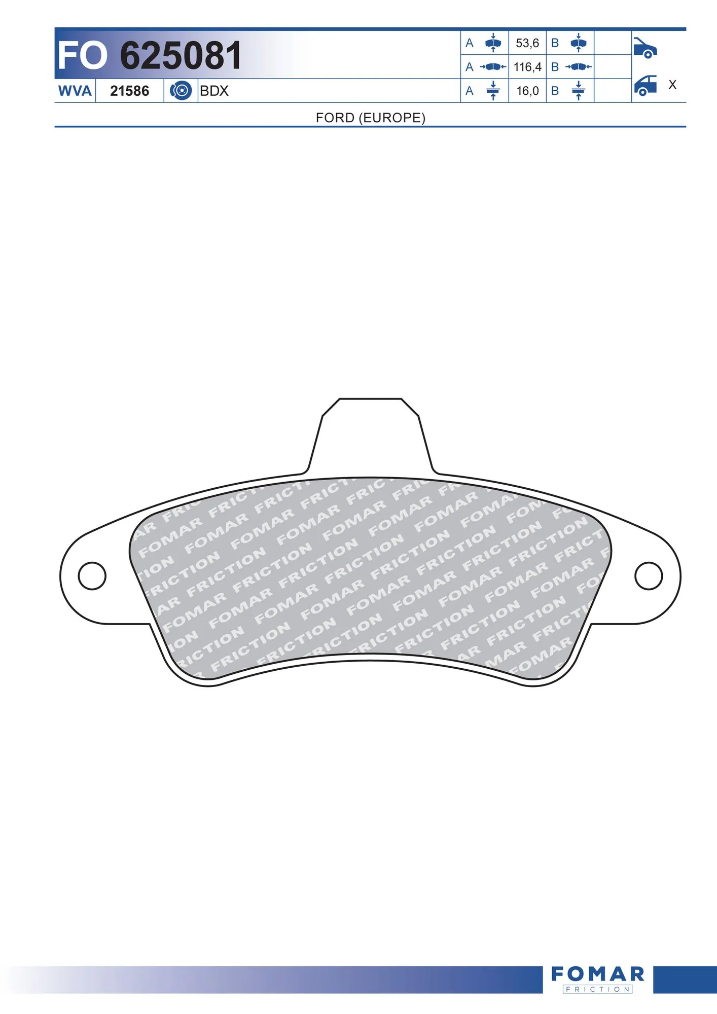 FOMAR Friction ערכת רפידות בלם, בלמי דיסק FO 625081