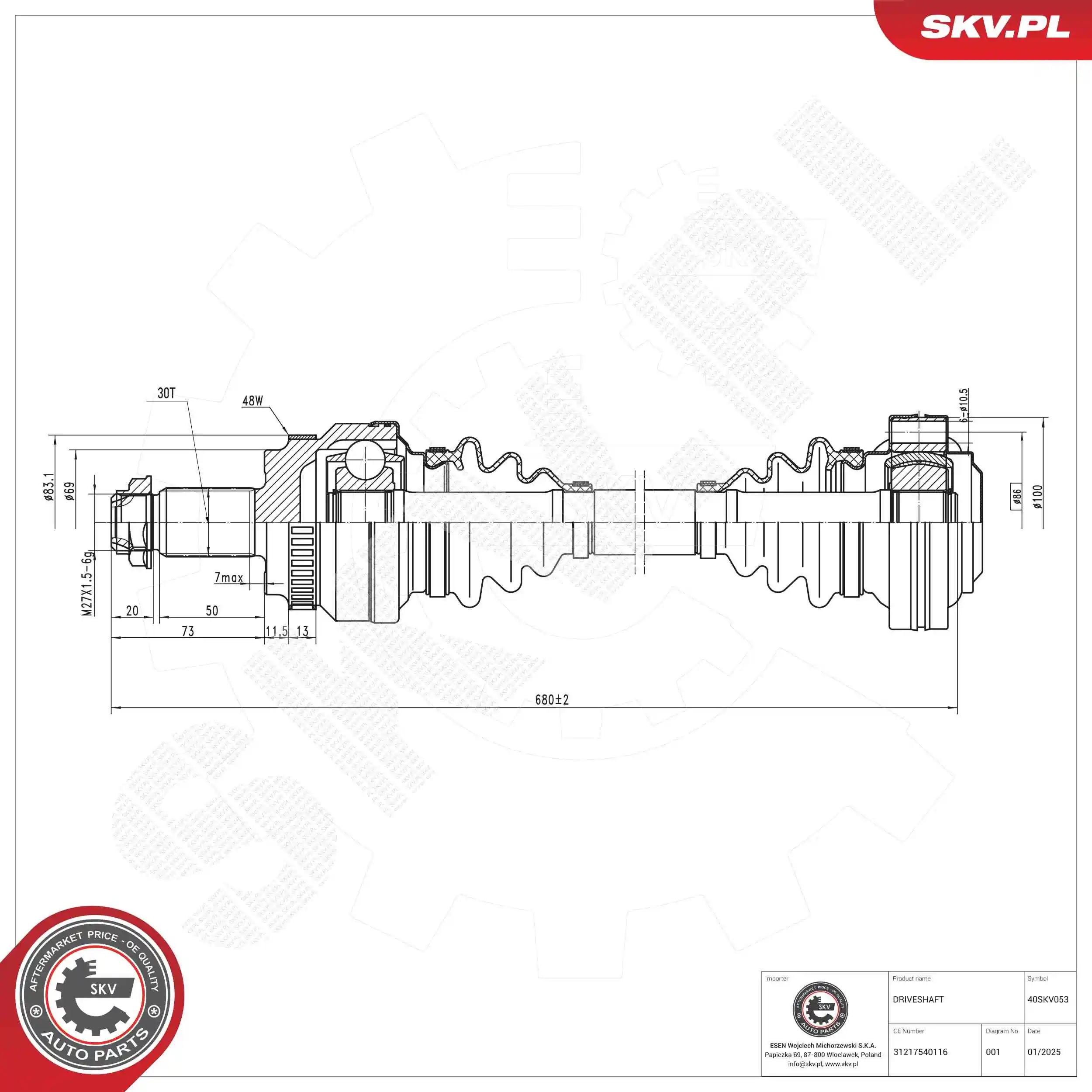ESEN SKV Albero motore/Semiasse 40SKV053