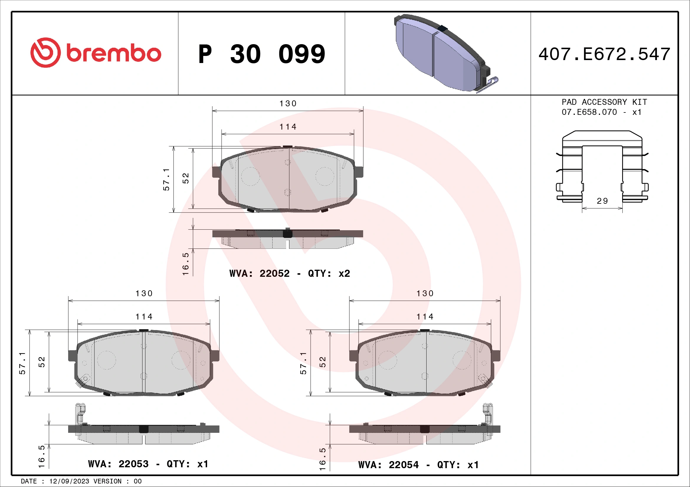 BREMBO Bremsbelagsatz, Scheibenbremse P 30 099