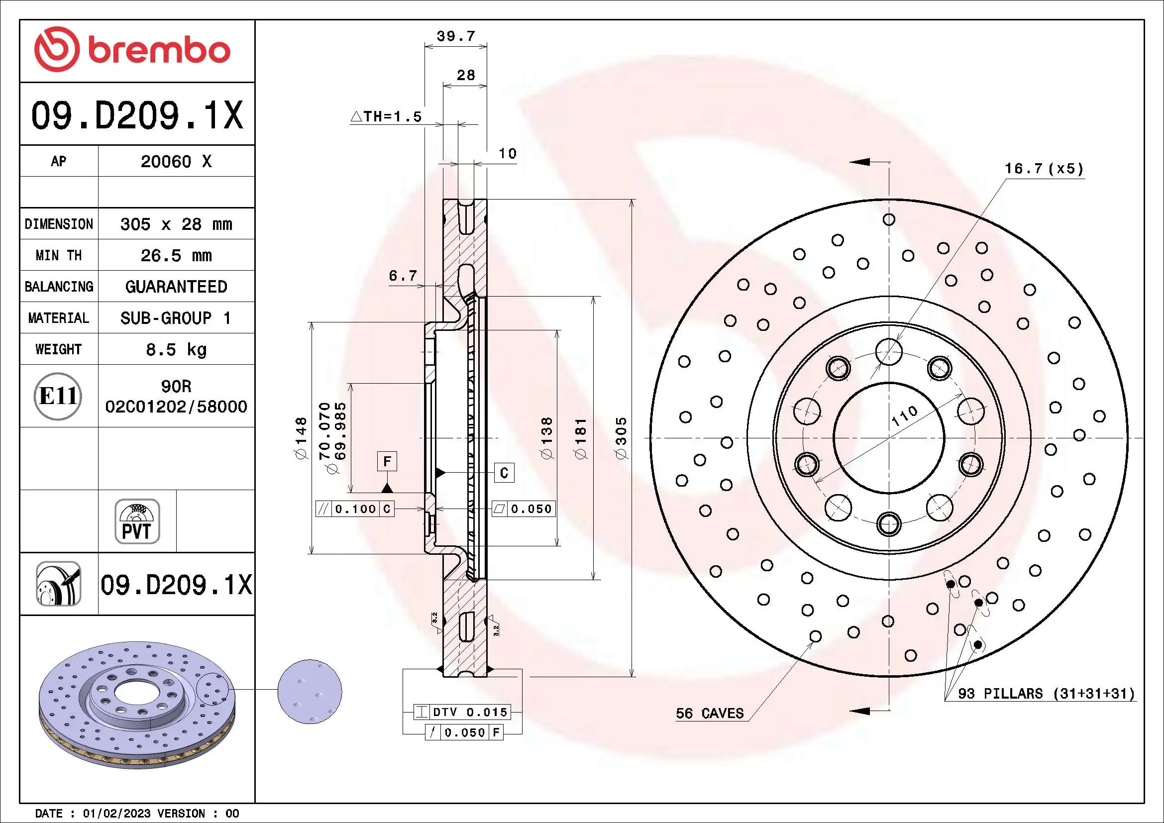BREMBO Disco de travão 09.D209.1X