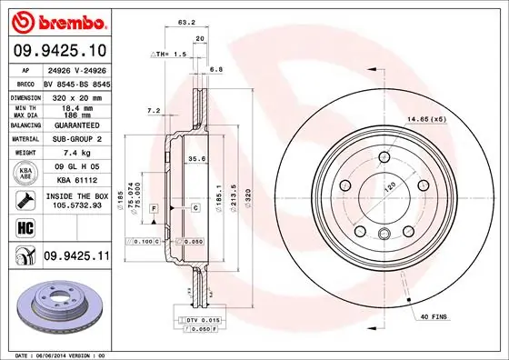 BREMBO Fren diski 09.9425.11