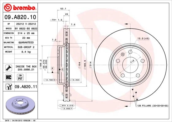 BREMBO Fren diski 09.A820.11