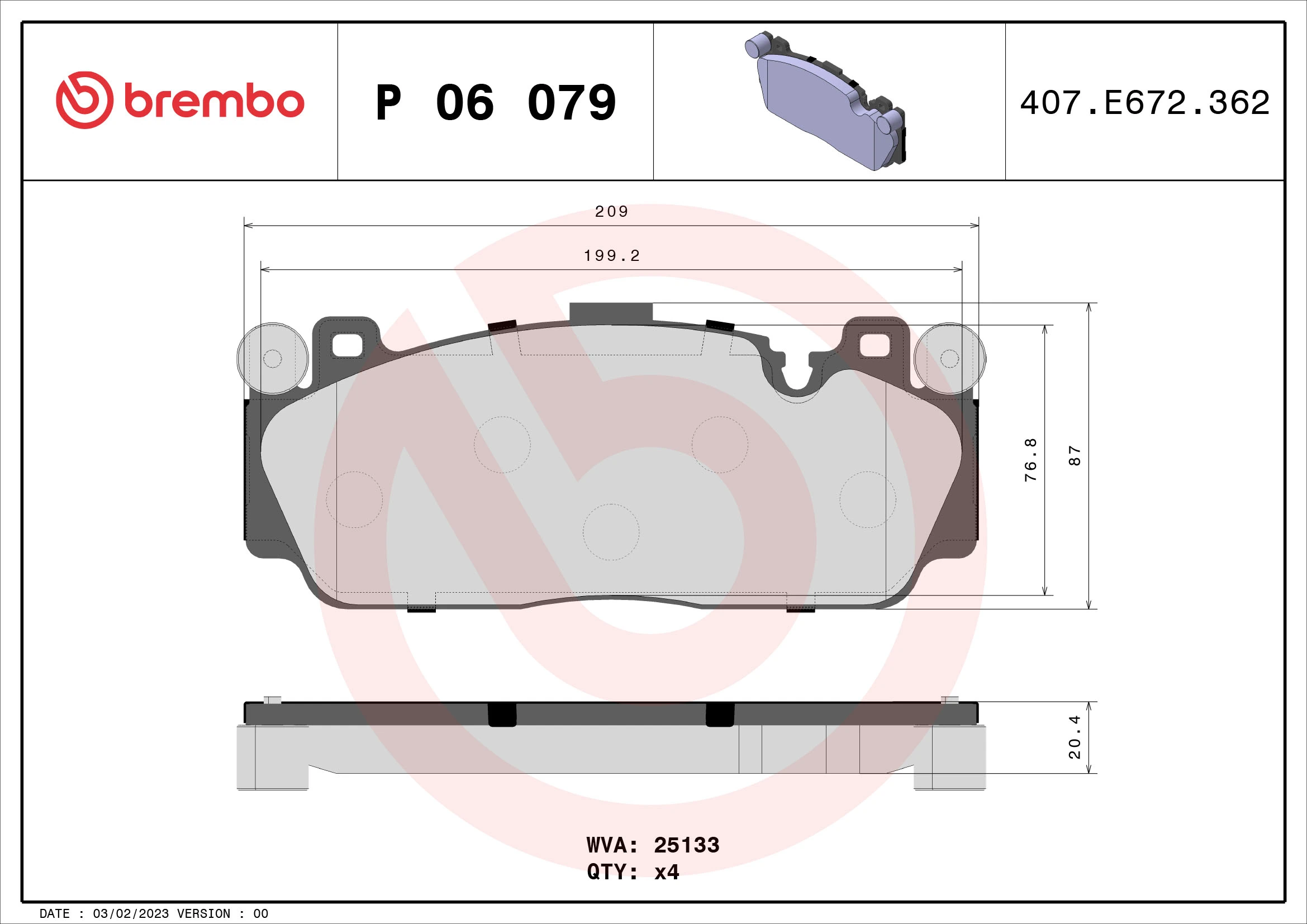 BREMBO Kit pastiglie freno, Freno a disco P 06 079
