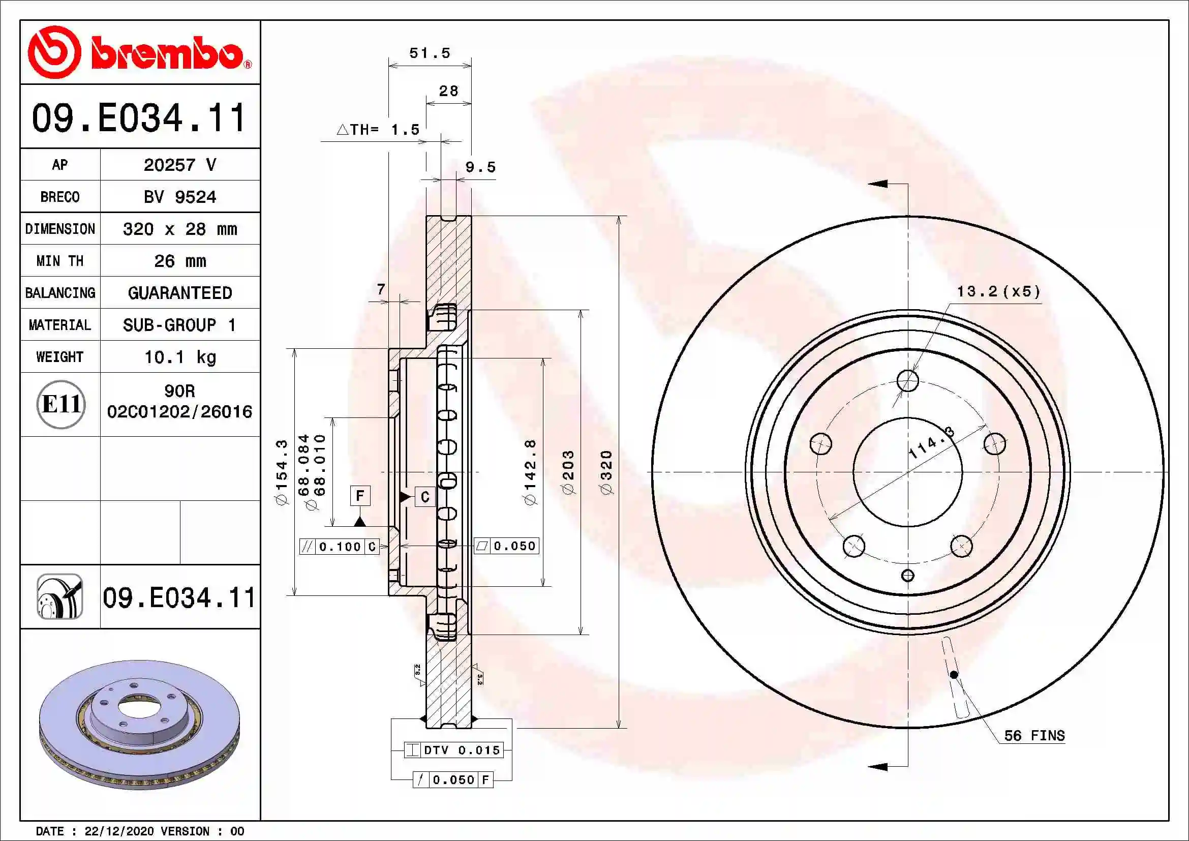 BREMBO Disco freno 09.E034.11