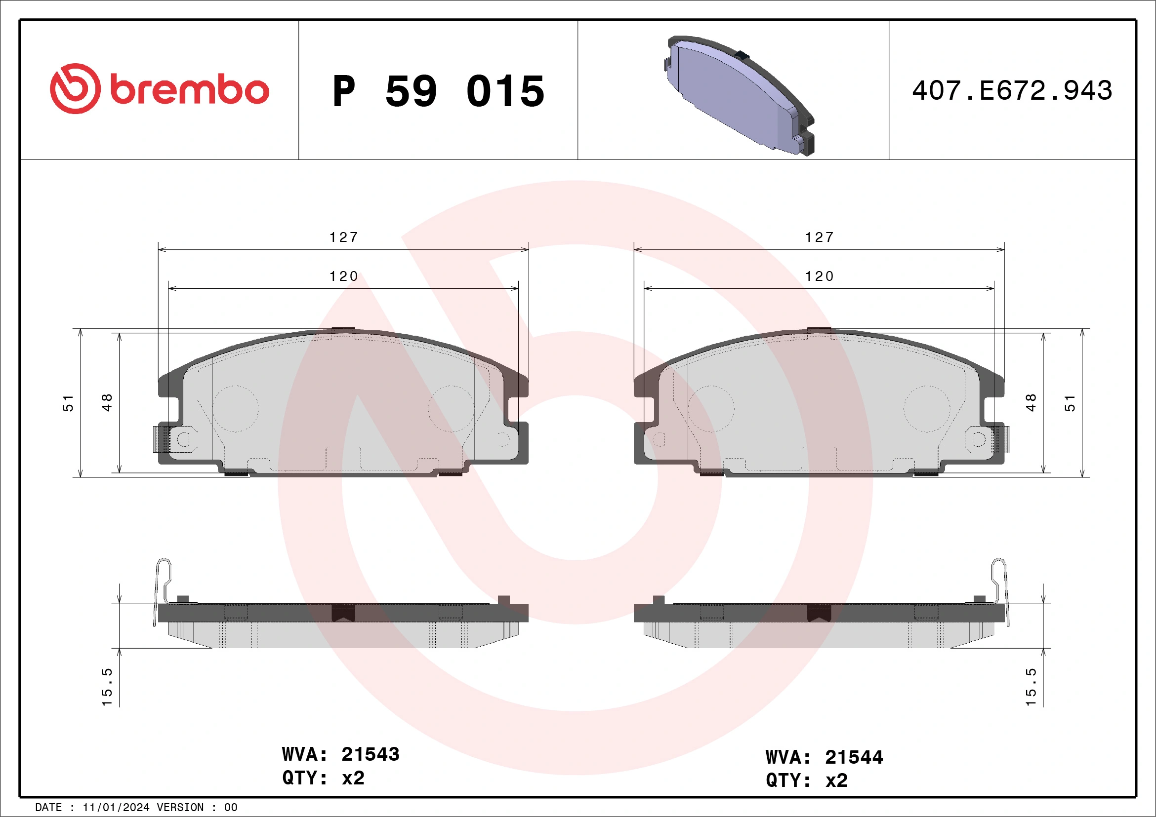 BREMBO مجموعة بطانة الفرامل، فرامل قرصية P 59 015