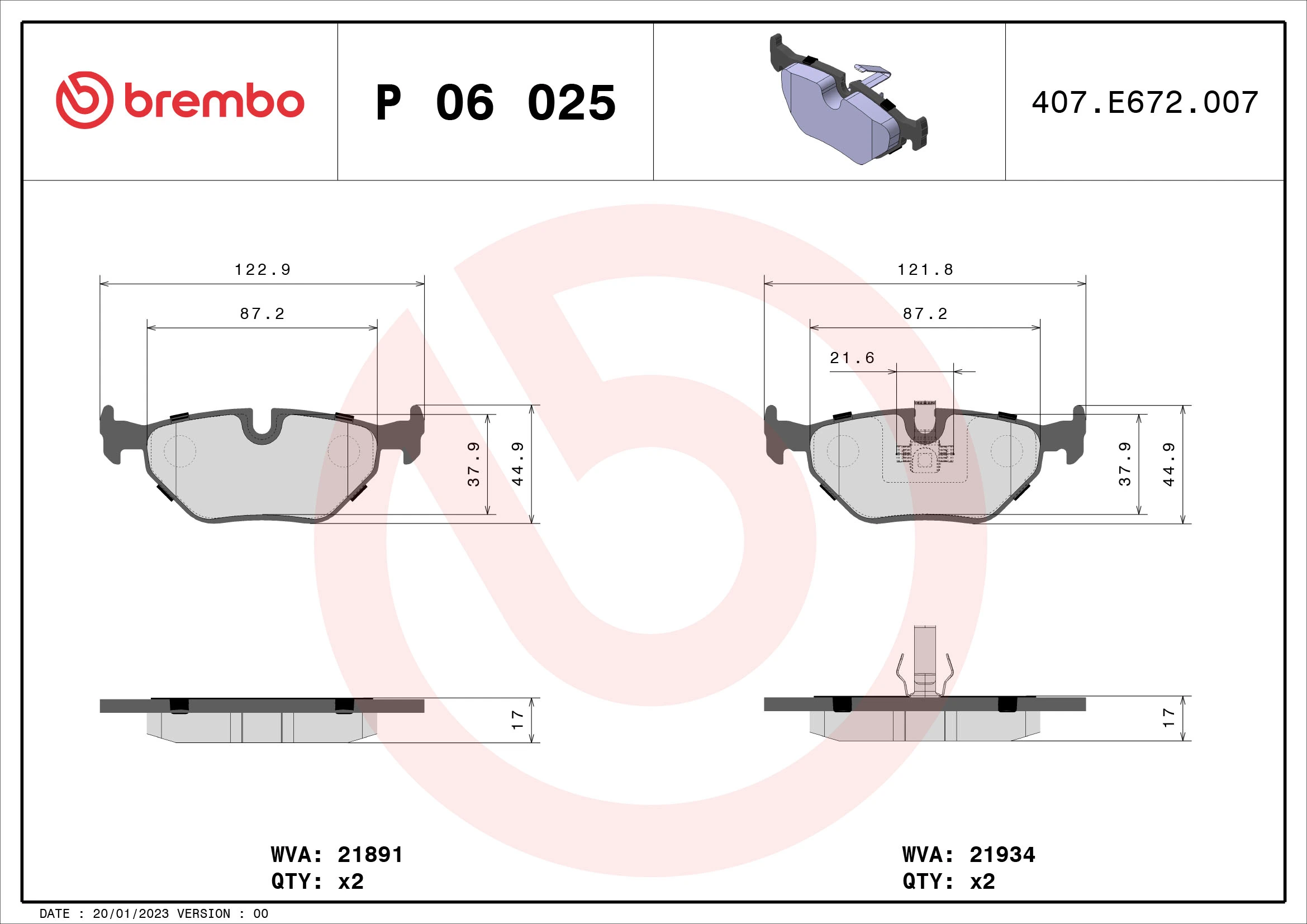 BREMBO Juego de pastillas de freno P 06 025