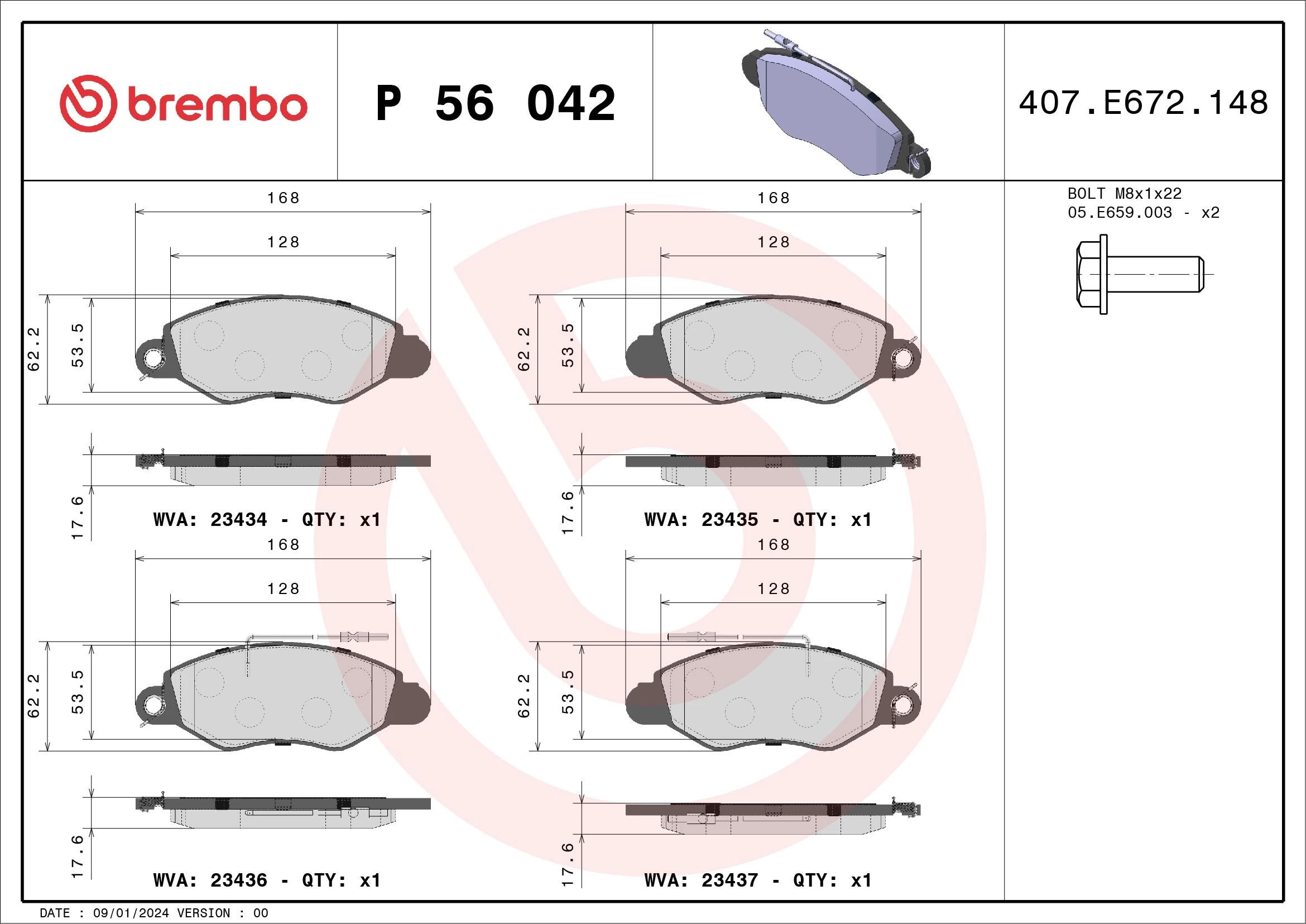 BREMBO ブレーキパッドセット、ディスクブレーキ P 56 042