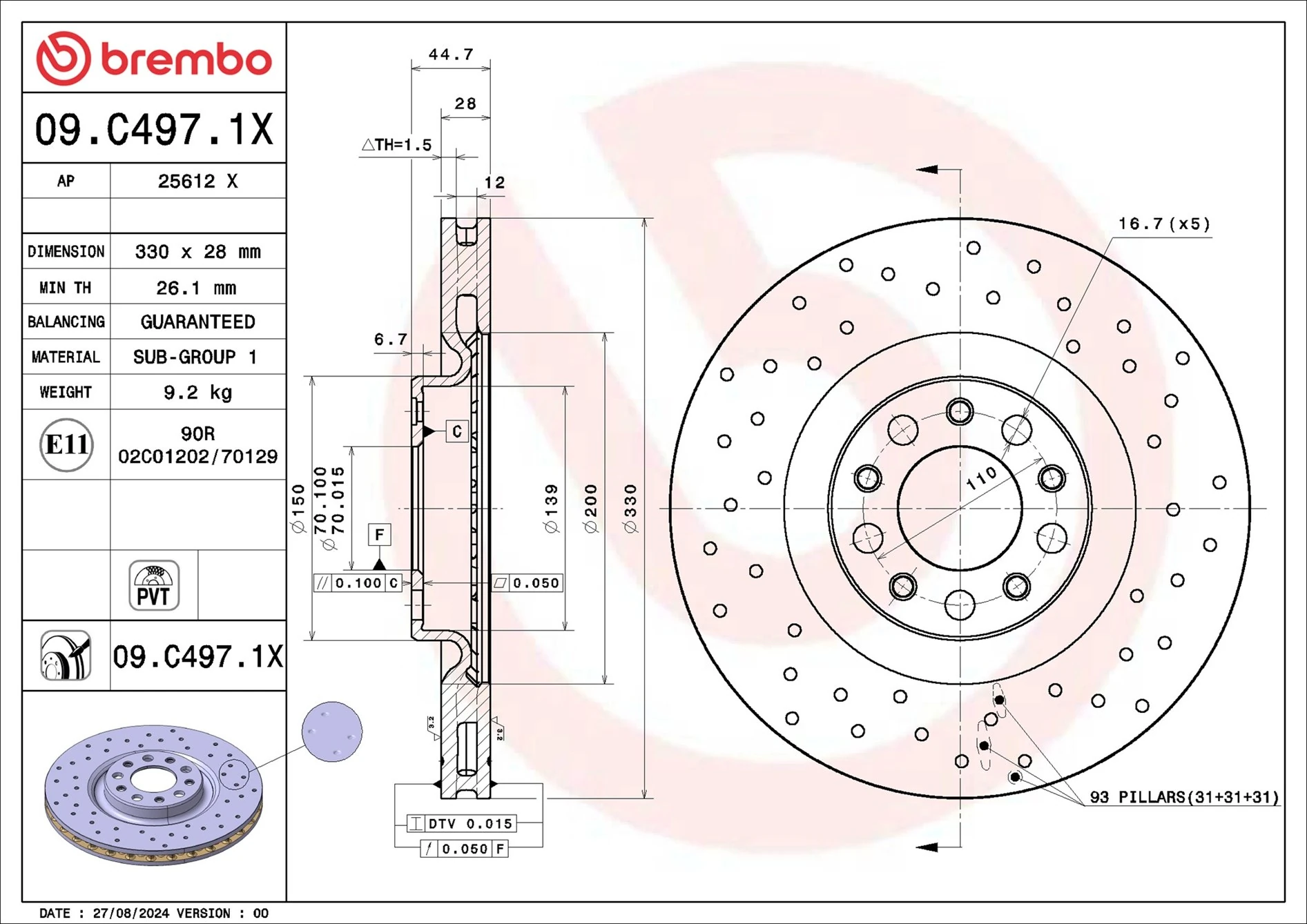 BREMBO Disco de travão 09.C497.1X