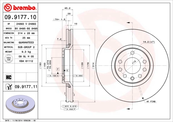 BREMBO Bremsscheibe 09.9177.11