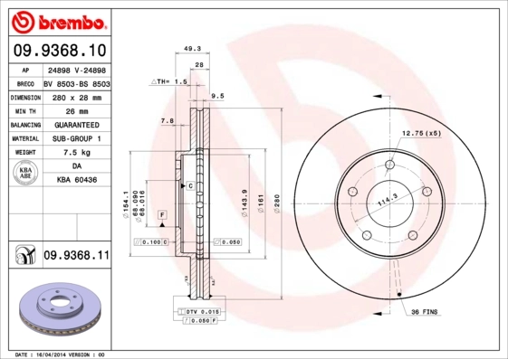 BREMBO 刹车盘 09.9368.11