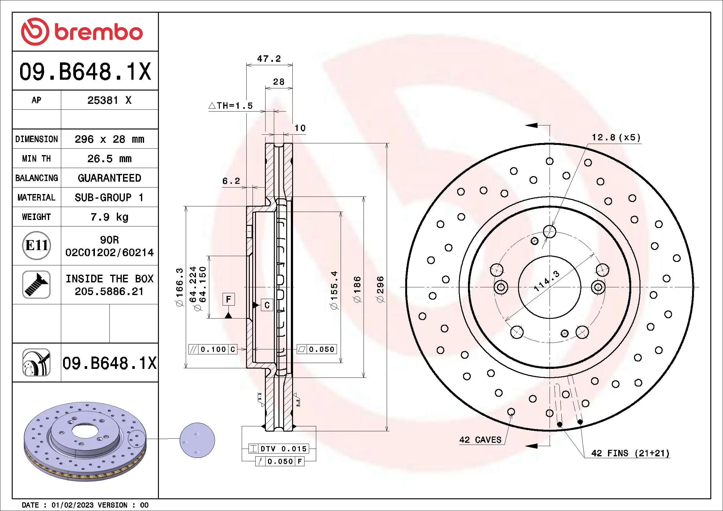 BREMBO 브레이크 디스크 09.B648.1X