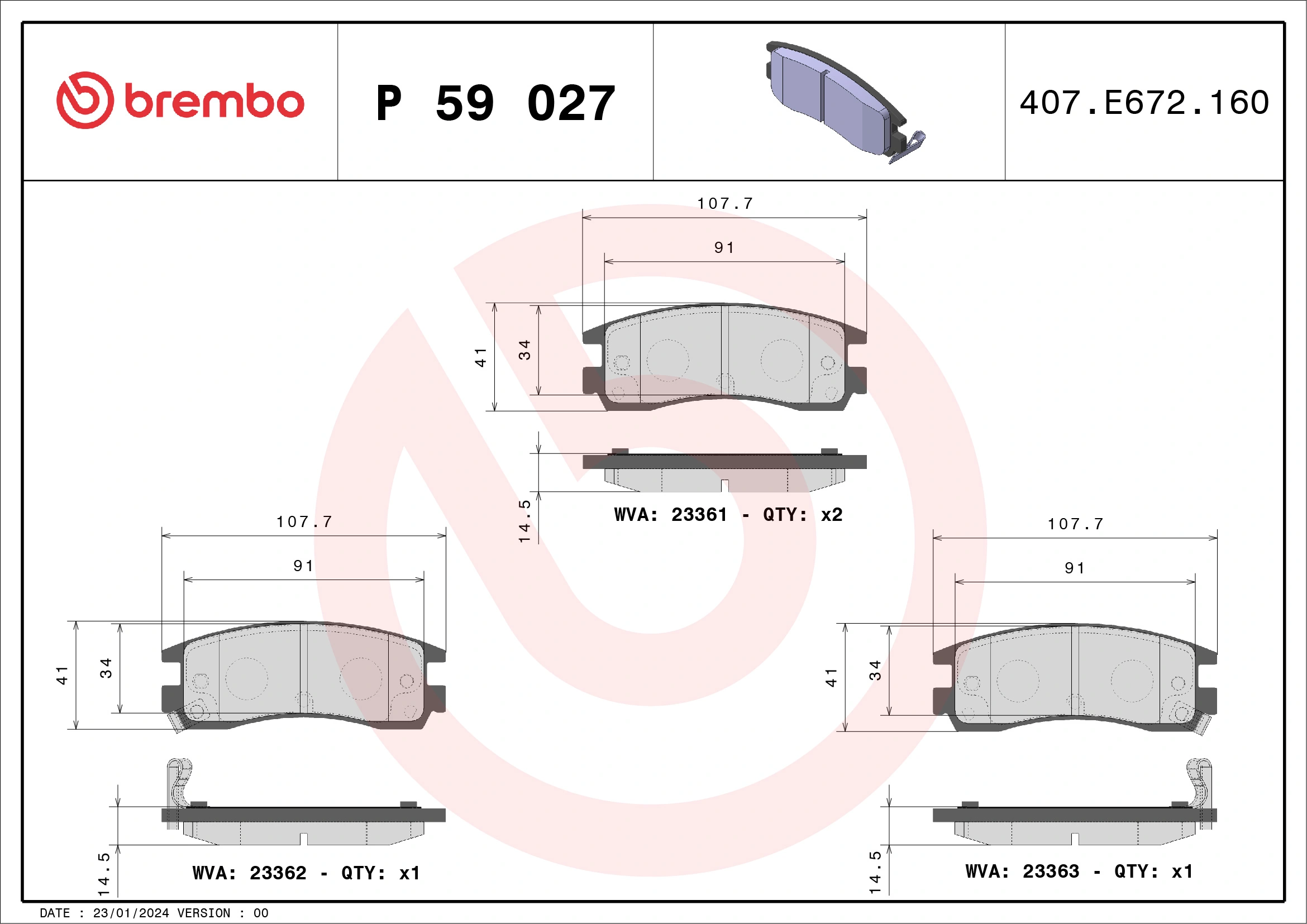 BREMBO Jogo de pastilhas para travão de disco P 59 027