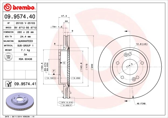 BREMBO Disco freno 09.9574.41