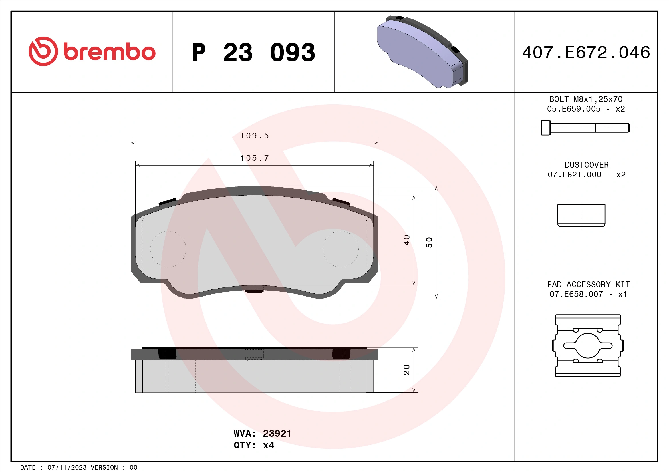 BREMBO ブレーキパッドセット、ディスクブレーキ P 23 093