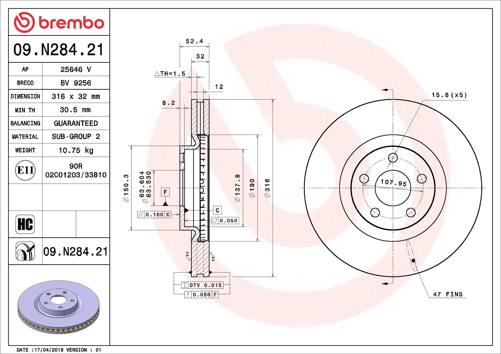 BREMBO Bremsscheibe 09.N284.21