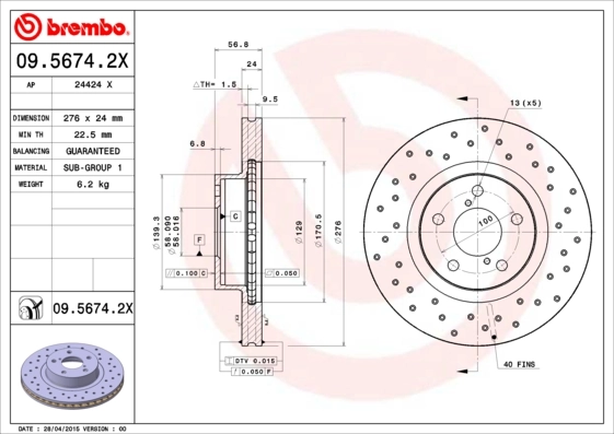 BREMBO Disco freno 09.5674.2X