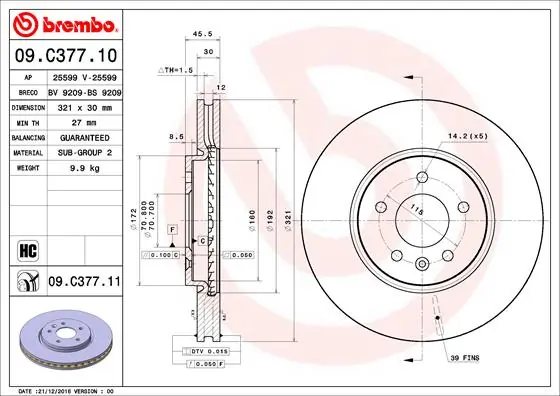 BREMBO Disco freno 09.C377.11