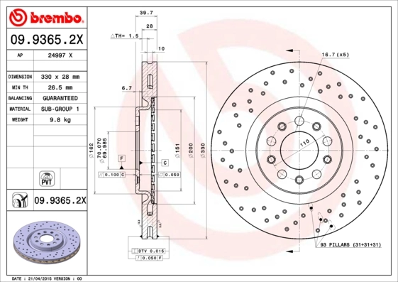 BREMBO Bremsscheibe 09.9365.2X