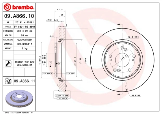 BREMBO Disco de freno 09.A866.11