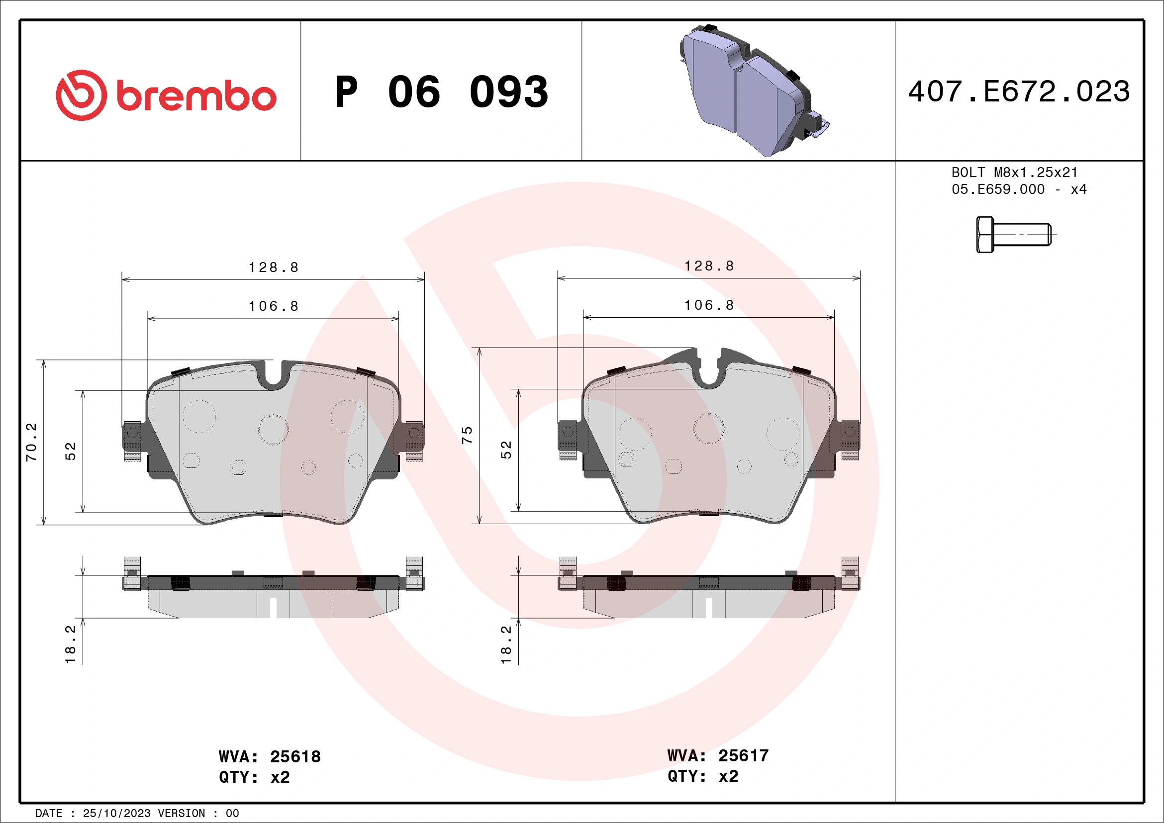 BREMBO Fren balata seti, diskli fren P 06 093