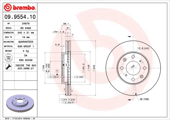BREMBO 刹车盘 09.9554.10