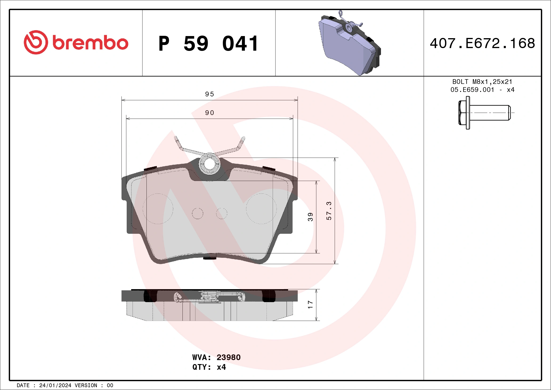 BREMBO Juego de pastillas de freno P 59 041