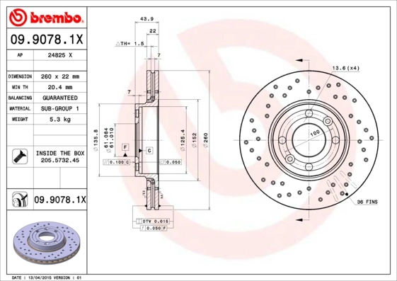 BREMBO Bremsscheibe 09.9078.1X