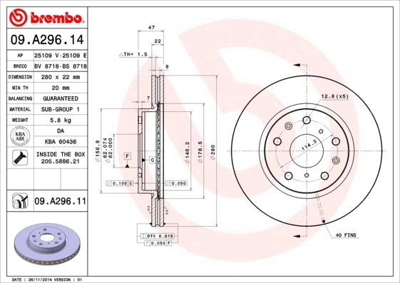BREMBO Bremsscheibe 09.A296.11