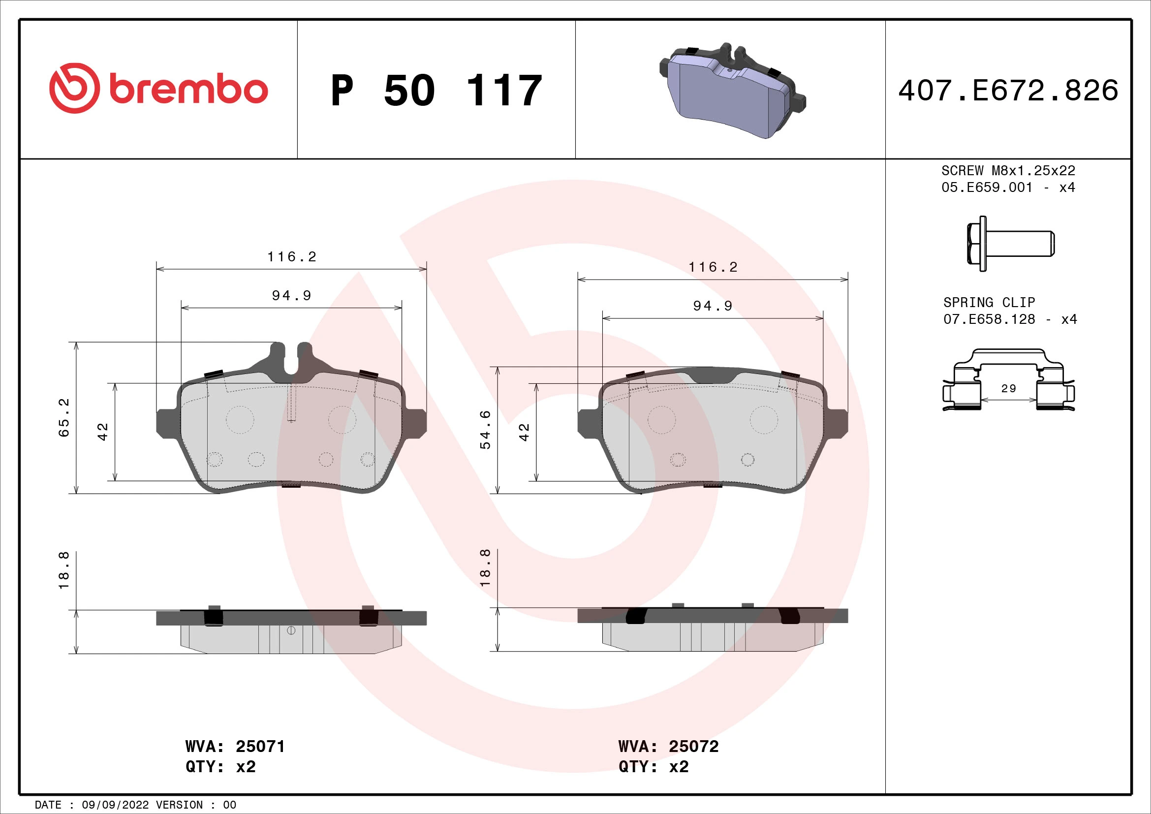 BREMBO Fren balata seti, diskli fren P 50 117
