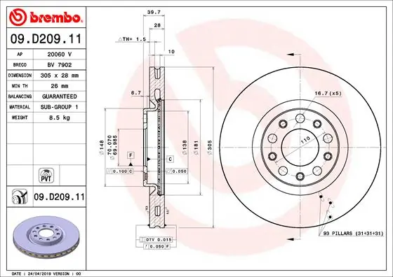 BREMBO Disco de travão 09.D209.11