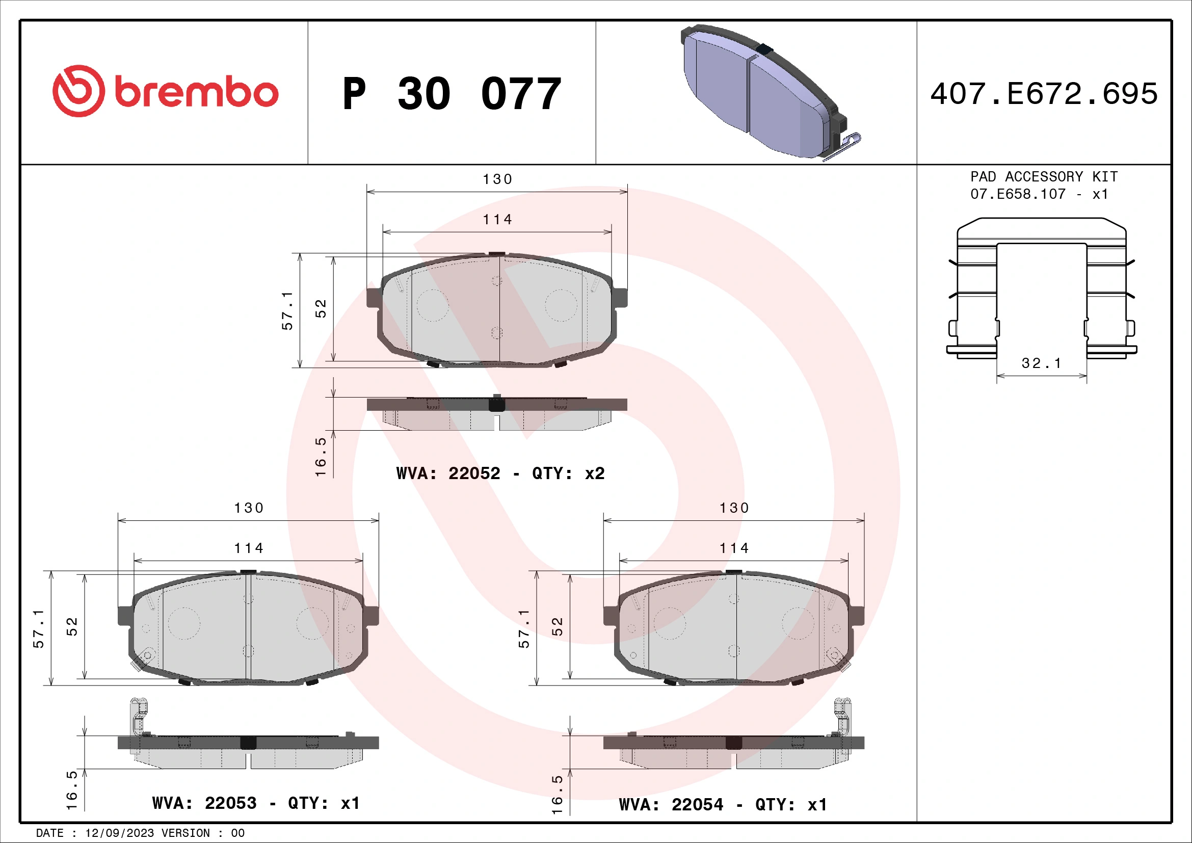 BREMBO Bremsbelagsatz, Scheibenbremse P 30 077
