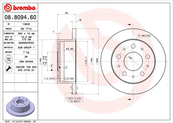 BREMBO Disco freno 08.8094.60
